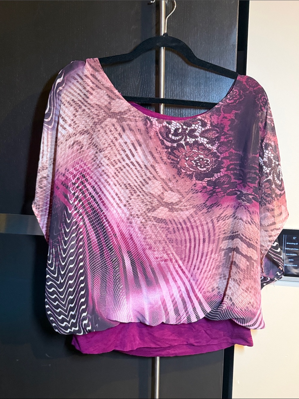 Pink Mixed-Print Flutter Sleeve Blouse